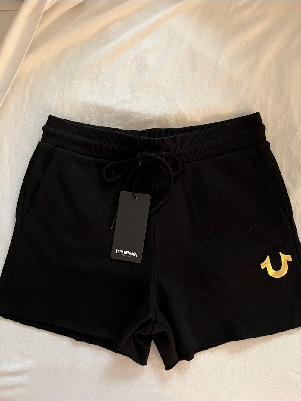 True Religion Black Athletic Shorts with Gold Logo